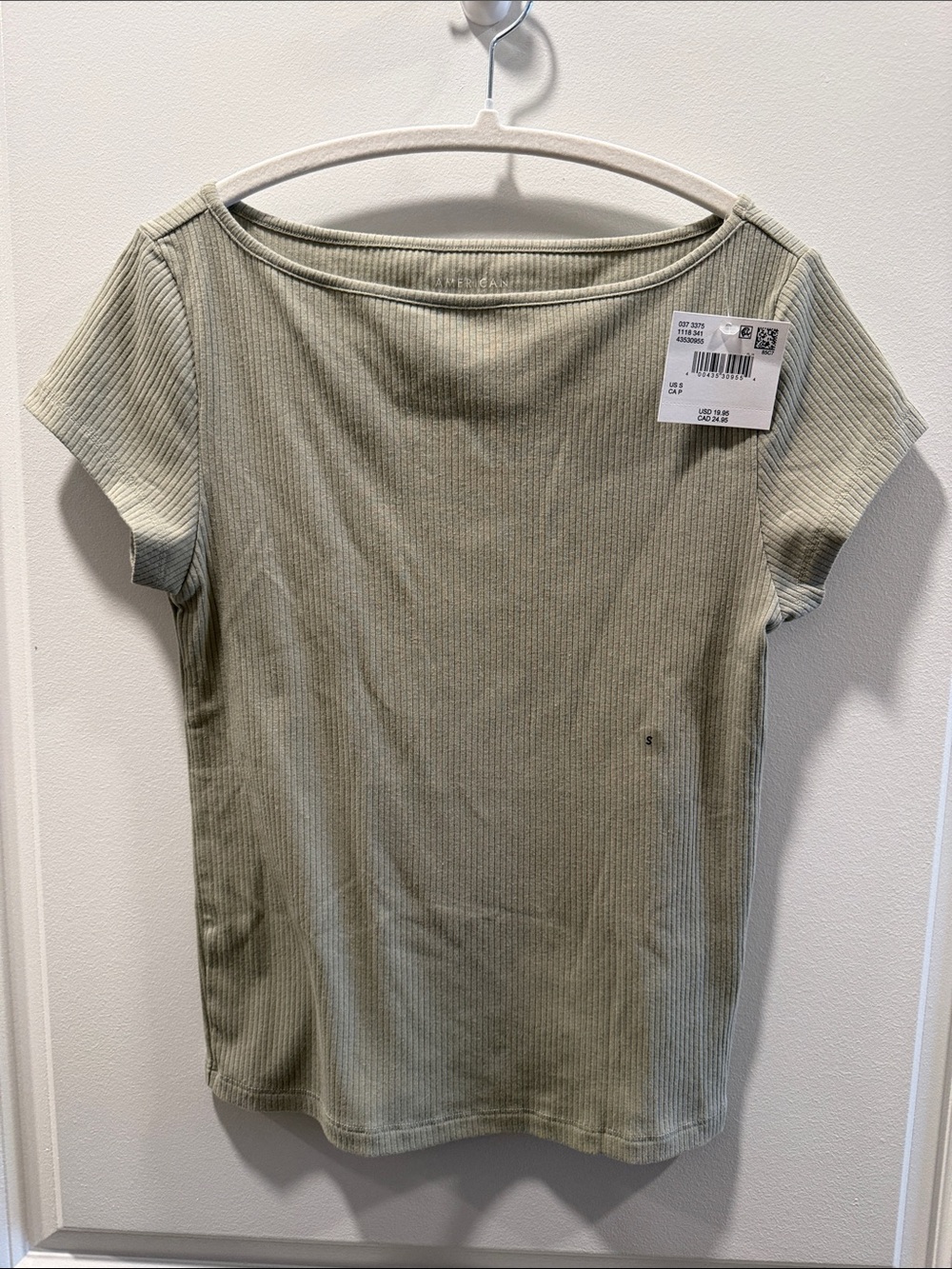 American Eagle Outfitters Ribbed Short Sleeve Top in Sage